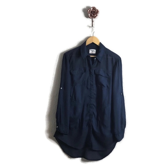 Anthropologie Holding Horses‎ XS Navy Blue Sunwashed Button-up Tunic Oversized - Picture 1 of 6